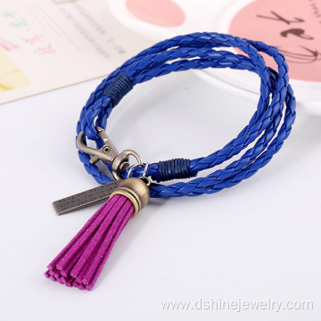 Handmade Leather Wrap Bracelets Retro Alloy Tassel Bracelet